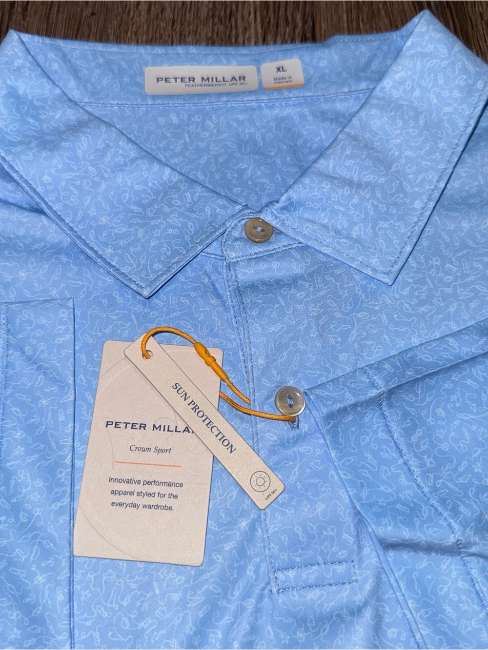 Peter Millar Featherweight Nautical Knots Polo Cottage Blue Men’s Golf Shirt XL